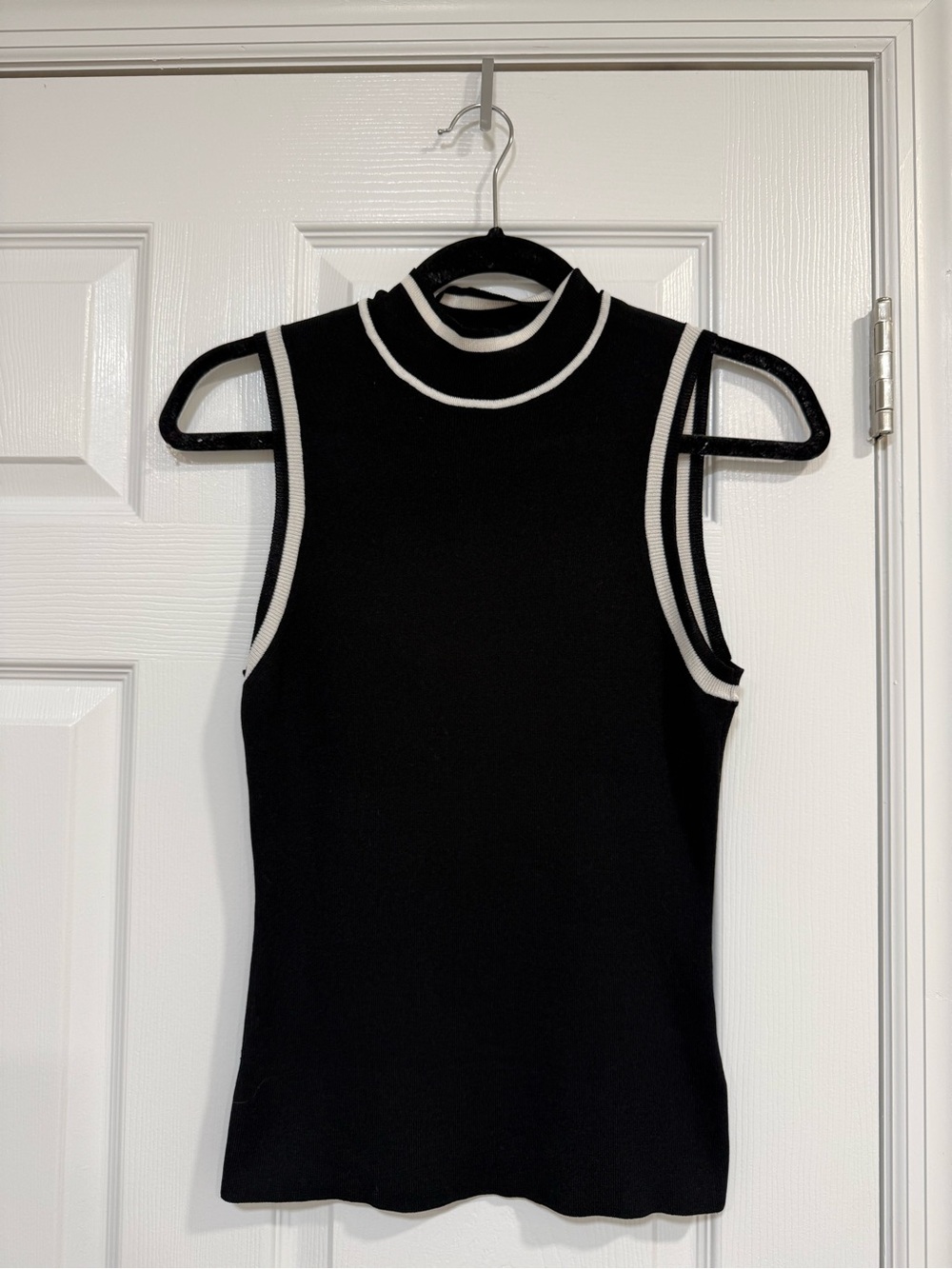 Express Black Sleeveless Mock Neck Tank with White Trim Accents
